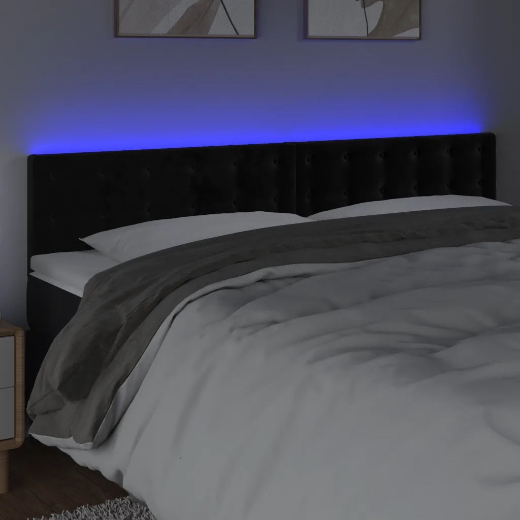 Testiera a LED Nera 180x5x78/88 cm in Velluto 3122108