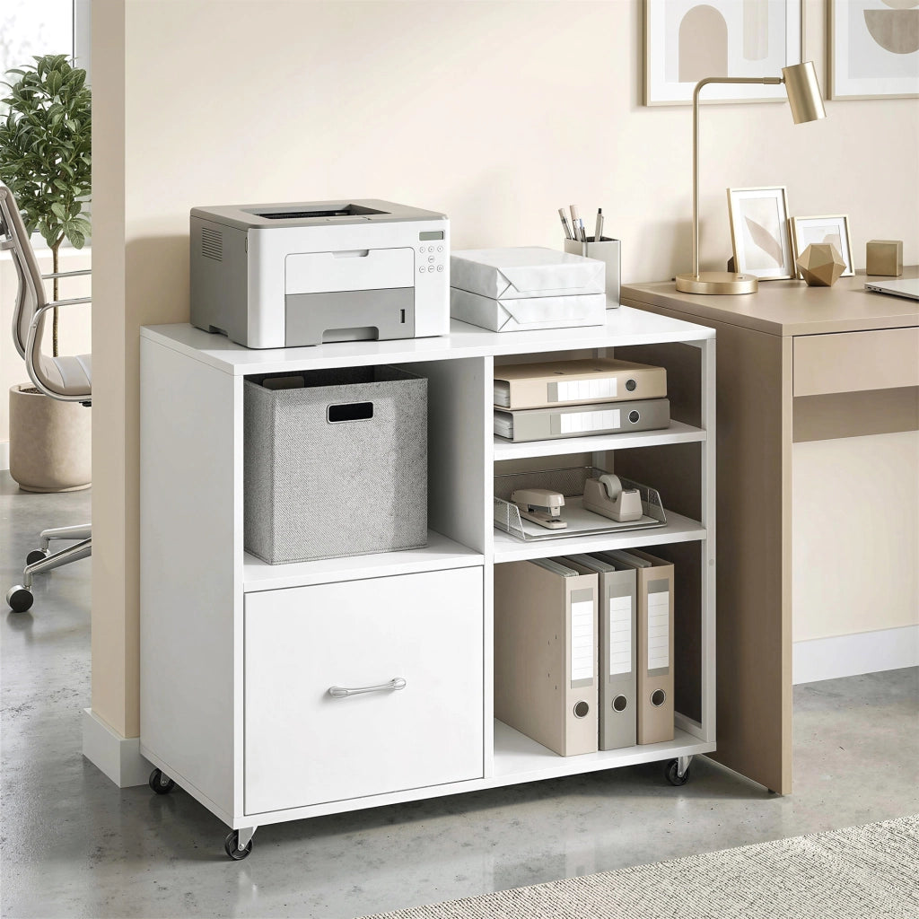 Tavolo con cassetto A4 e ruote ¨C Minimal ¨C Bianco