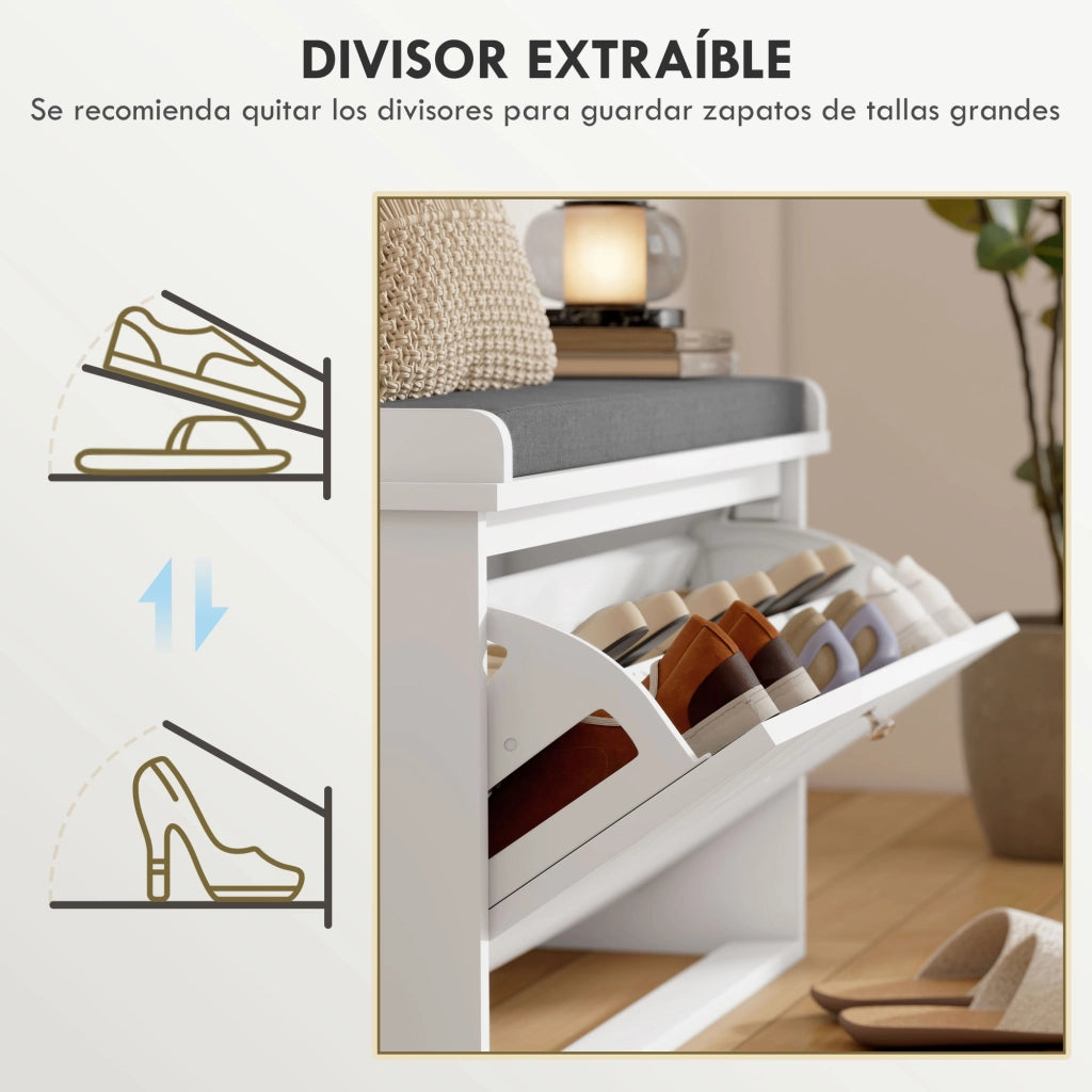 Scarpiera con Panca e Cuscino per 8 Paia di Scarpe ¨C Minimal ¨C Bianco 80x26x48 cm