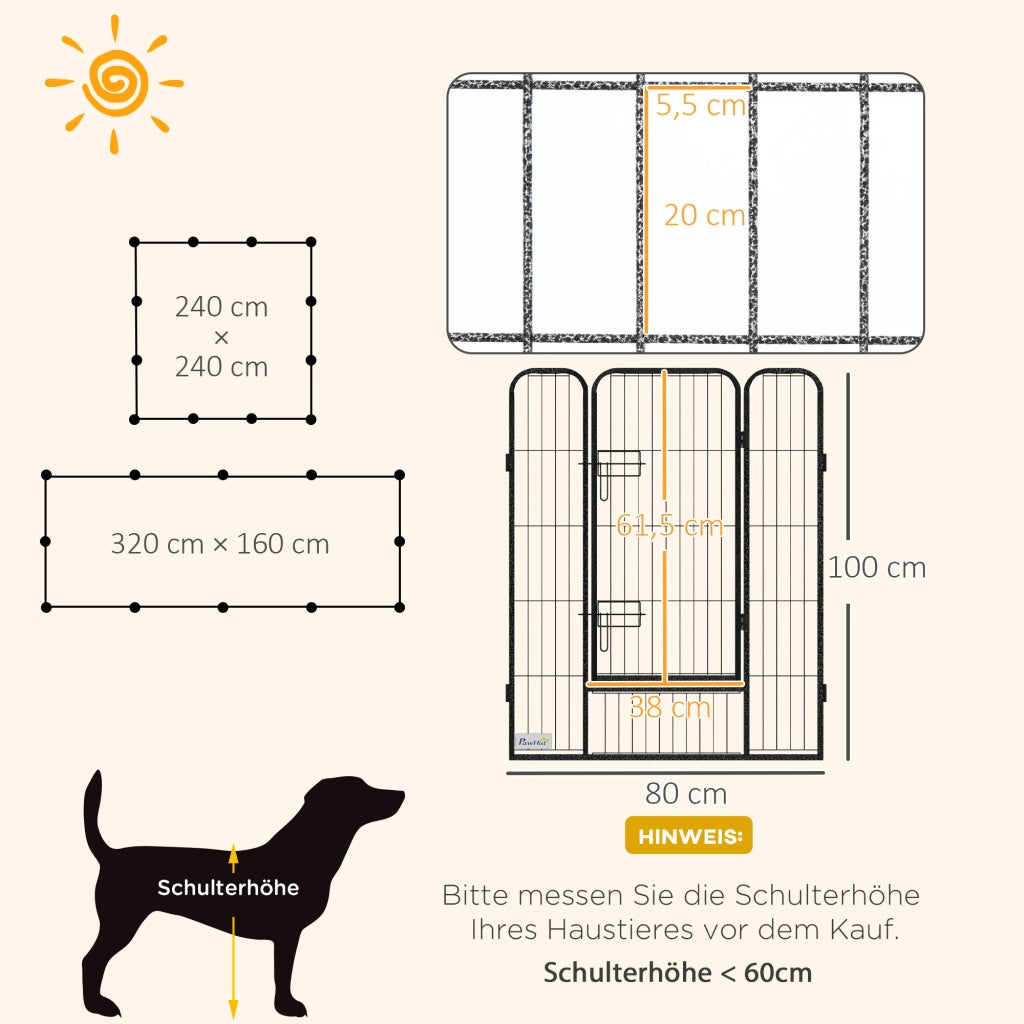 Recinto per cani 12 pezzi pieghevole con 2 porte ¨C Minimal ¨C Grigio 80x100 cm