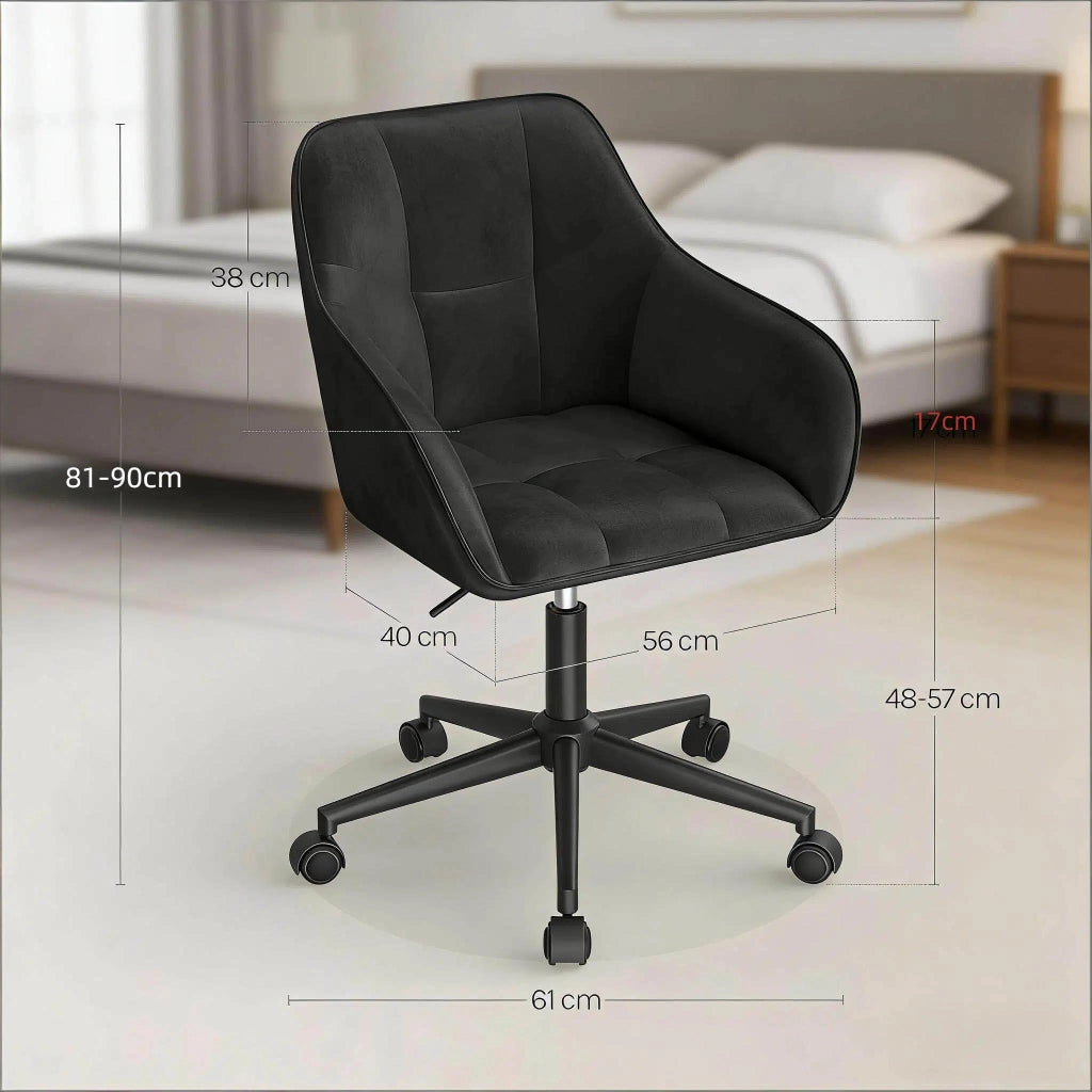 SEDIA UFFICIO Girevole Altezza regolabile 48-57 cm Velluto Nero