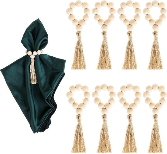 Set di anelli servizio in legno elastici boho da 8 pezzi - tavola da pranzo festa matrimonio riunioni di famiglia