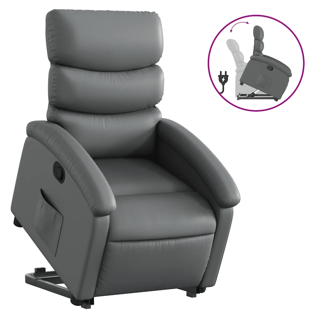 Poltrona | Sedia Relax Alzapersona Reclinabile Grigio in Similpelle