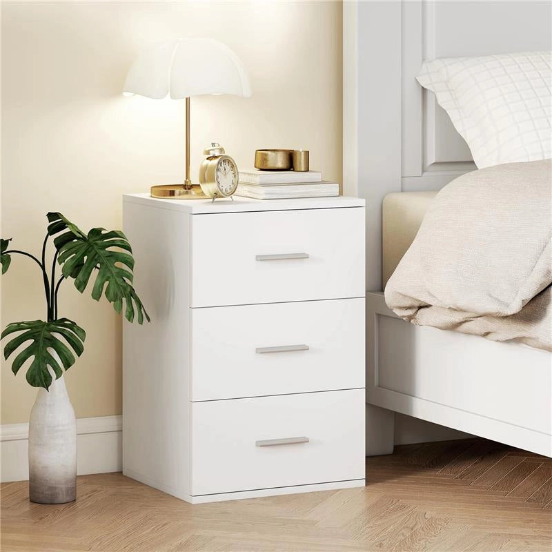 COMODINO CON 3 CASSETTI MODERNO E MULTIUSO PER CAMERA E SALOTTO, 40X35X60 CM, BIANCO