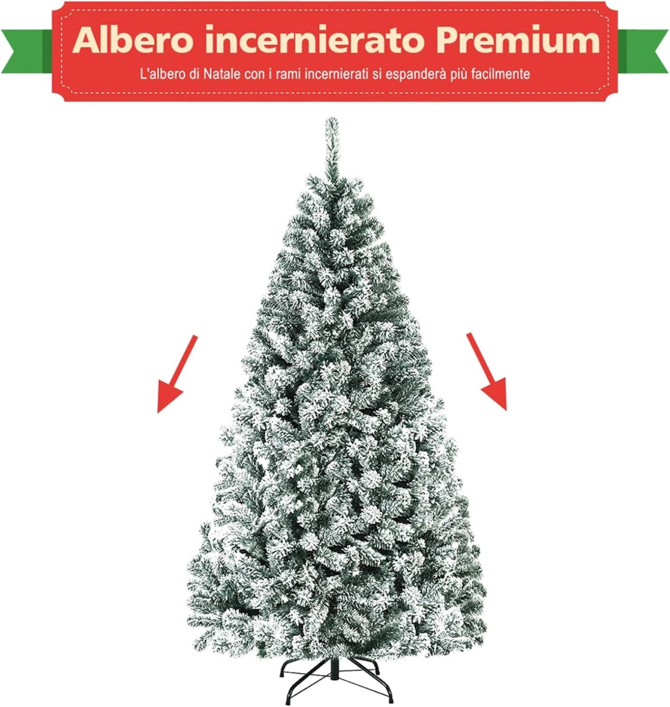 Albero di Natale Innevato 180 cm, Albero di Natale con 600 Rami Folti e Base di Metallo con Cuscinetti Antiscivolo, Ideale per Casa, Ufficio e Negozio (180cm)