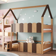 LETTO A CASTELLO per bambini 90x200 cm design casetta legno naturale