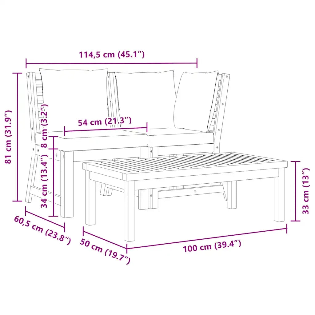 Set Divani da Giardino 3 pz con Cuscini Crema in Legno Acacia 311834