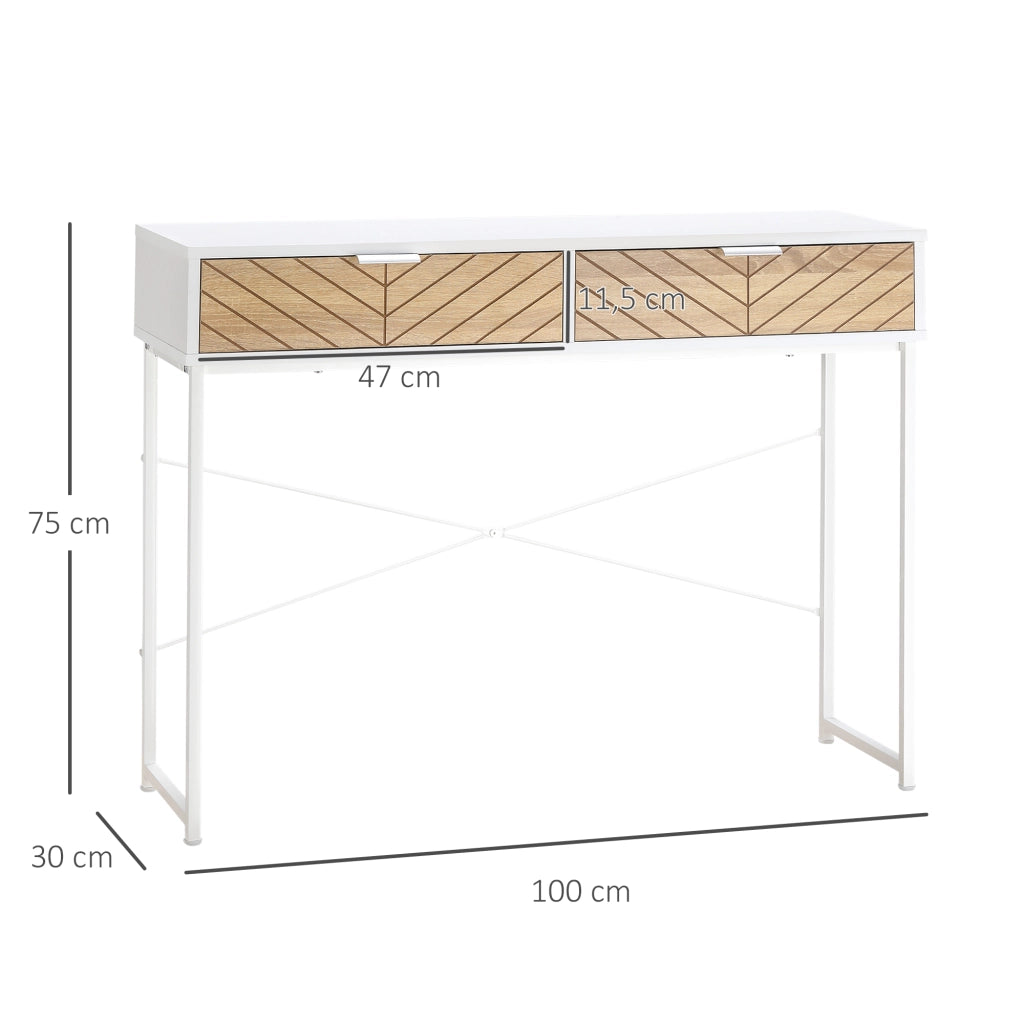 Tavolino con 2 cassetti design linee intagliate ¨C Minimal ¨C Bianco e rovere