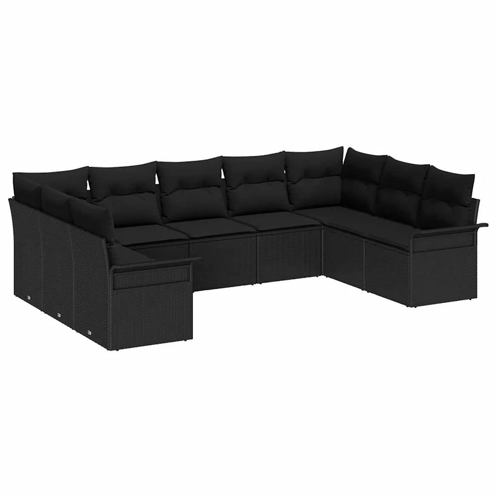 Set Divano da Giardino con cuscino Nero polyrattan