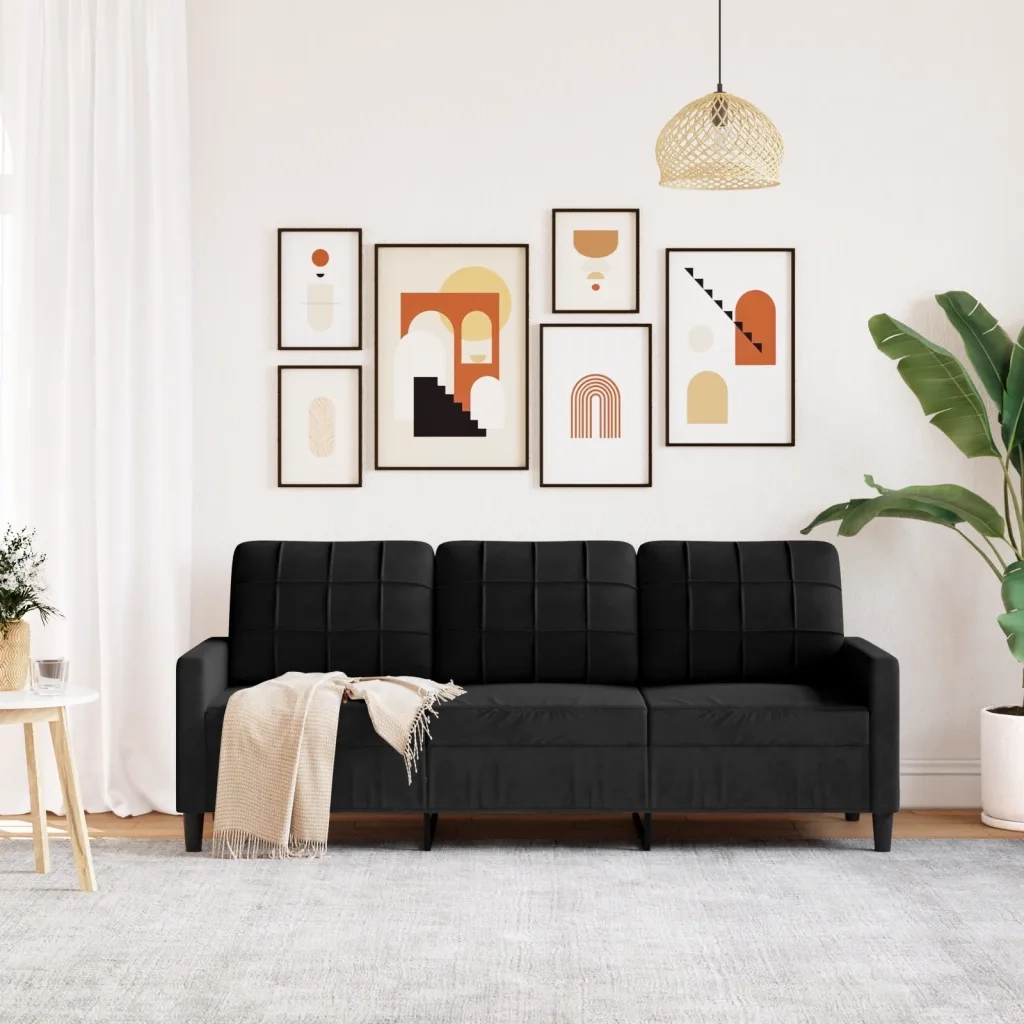 Divano | Divano da soggiorno | Sofa a 3 Posti Nero 180 cm in Velluto