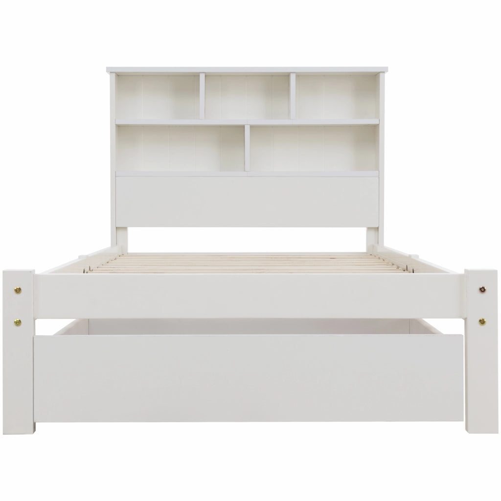 LETTO singolo 90x200 cm con cassetti e testiera libreria bianco