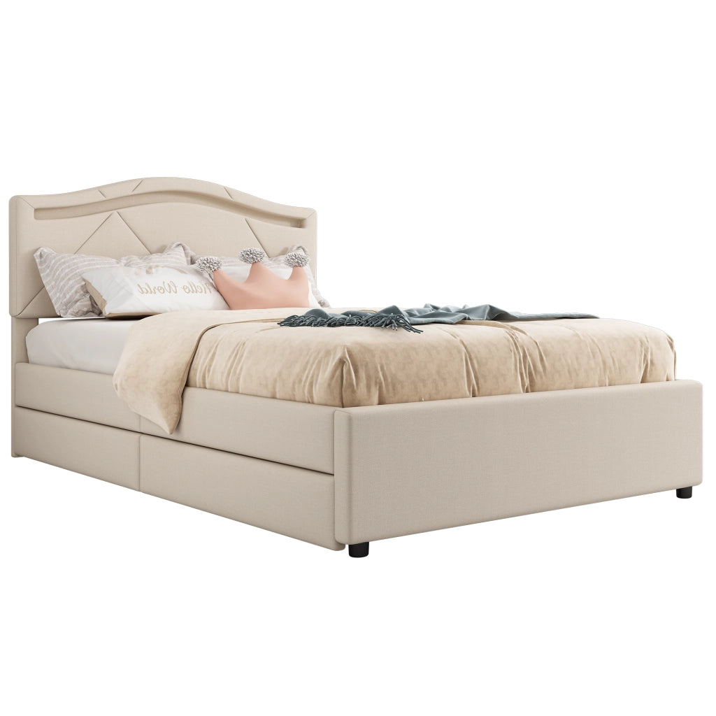 letto imbottito lino beige 90 x 200 cm
