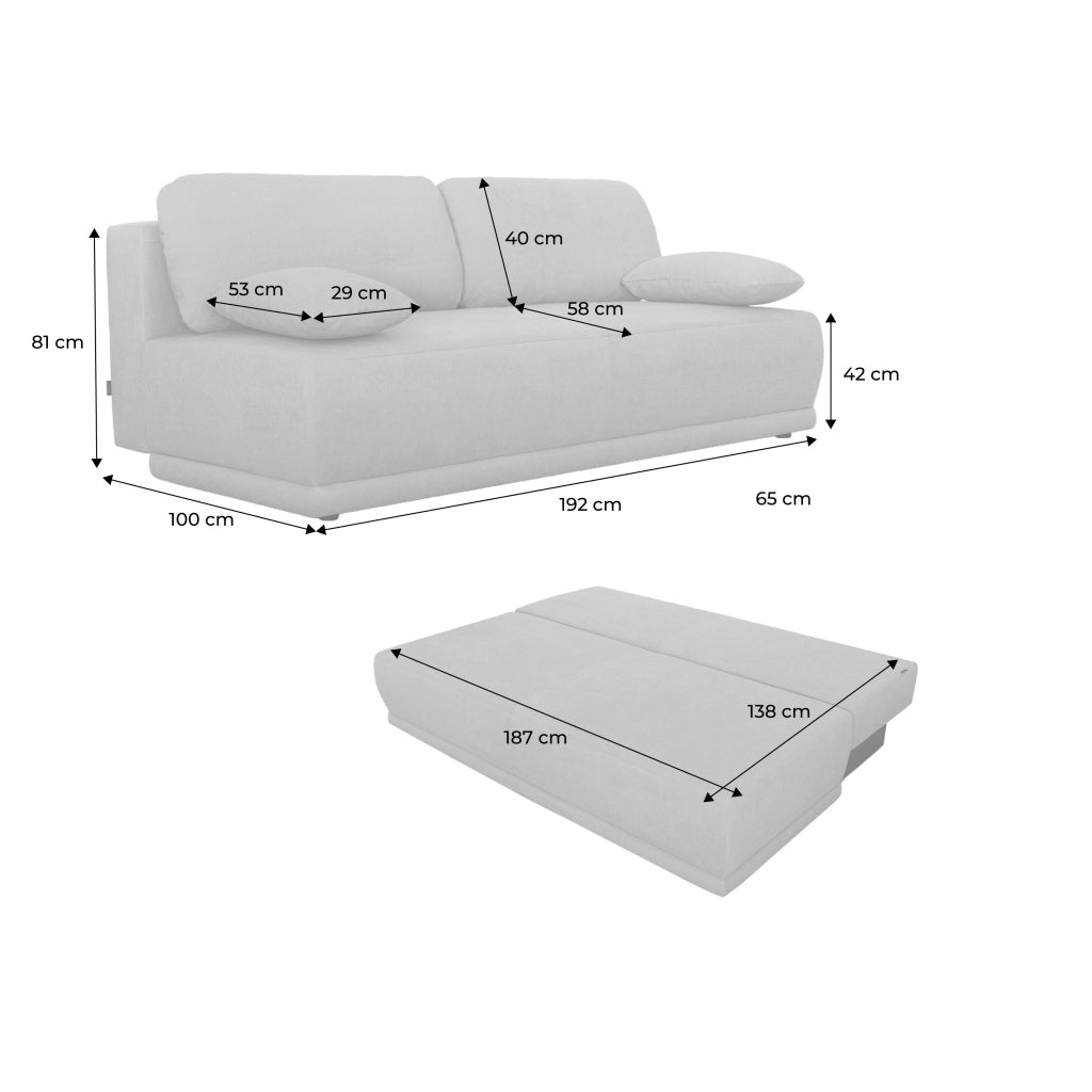 Divano letto in tessuto ciniglia, 3 posti, beige grigio
