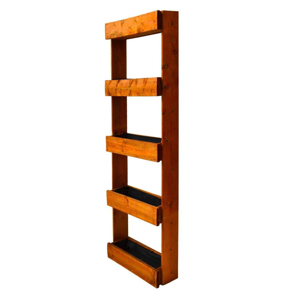 Orto Verticale Dritto 5 Livelli 71x16,5x164 cm Ortolegno Balcony in Legno di Pino color Castagno