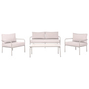 Set da giardino a 4 posti con struttura in acciaio e cuscini sfoderabili beige chiaro stile moderno