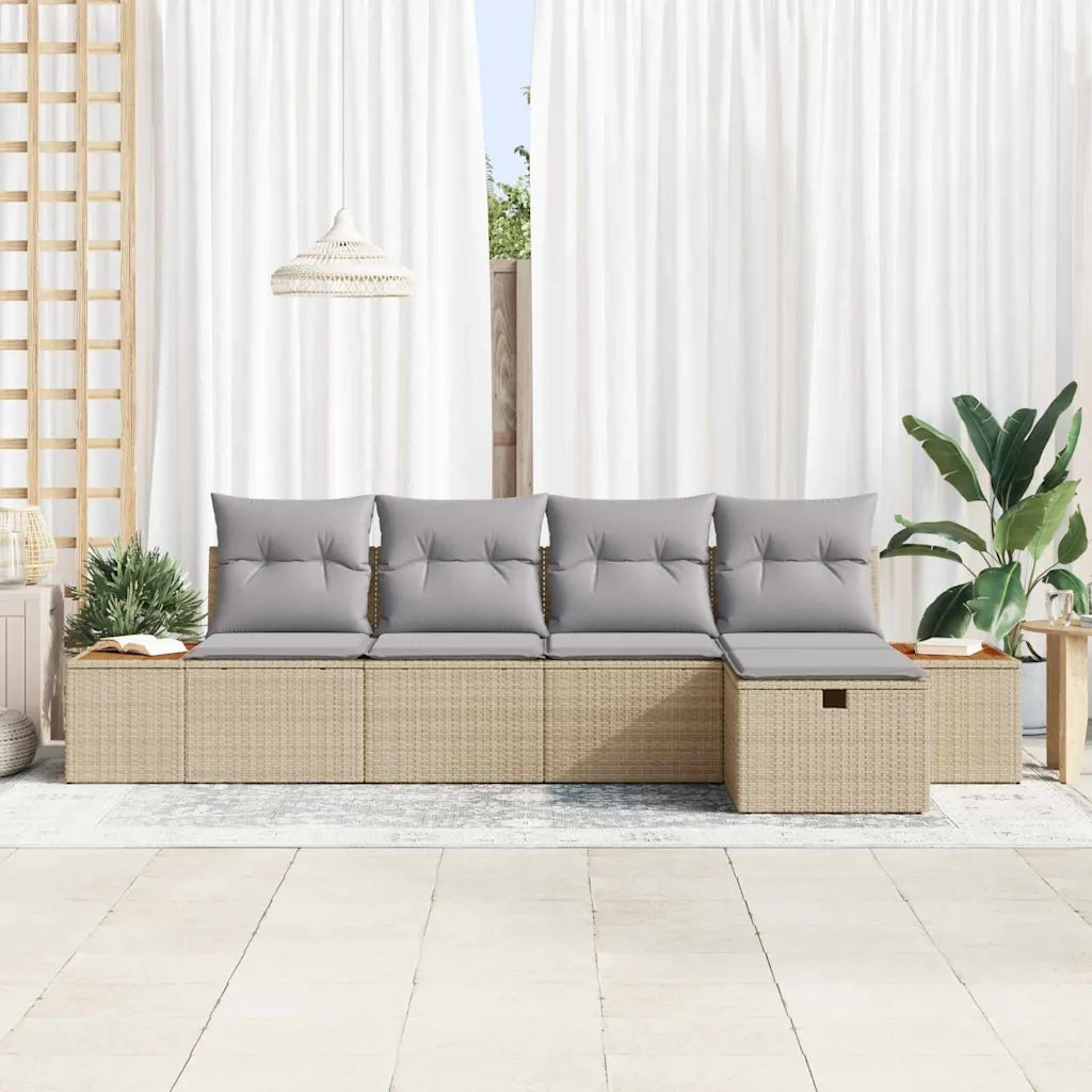 Set Divano da Giardino con cuscino 5 pcs Beige polyrattan