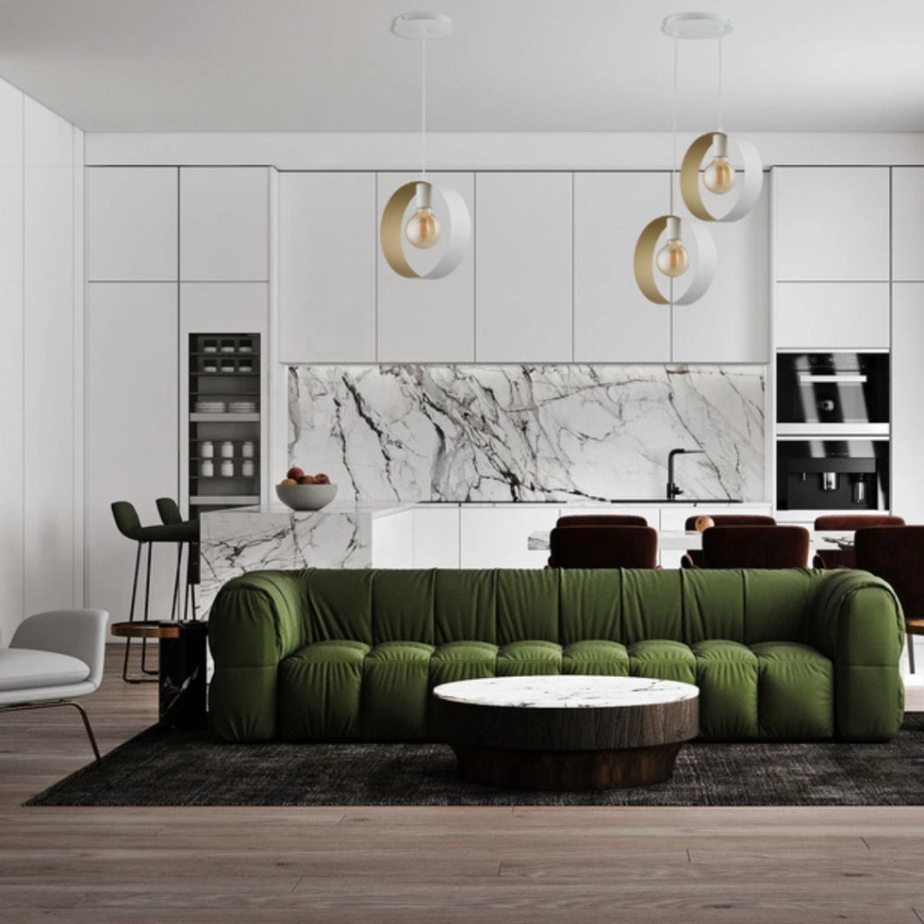 Lampada sospensione Happy bianco oro anello E27 15W