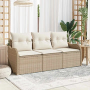 Set Divano da Giardino con cuscino 3 pcs Beige polyrattan
