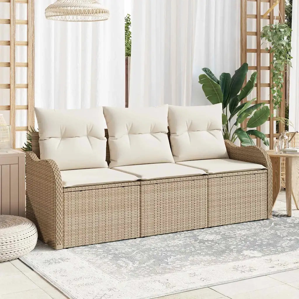 Set Divano da Giardino con cuscino 3 pcs Beige polyrattan