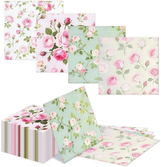 Serviette in carta 40 pezzi - Disegni fiorali - 33x33cm - Decorazione primaverile - Tavola da festa - Serviette tematiche