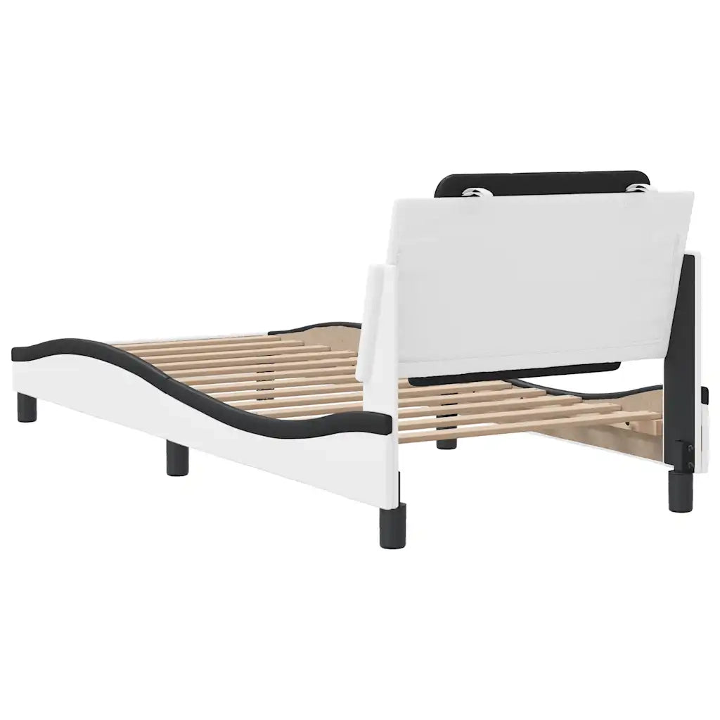 Letto singolo | Letto per adulti | Giroletto senza Materasso Zadar Nero e Bianco 100x200 cm in Similpelle