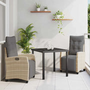 Set da Pranzo per Giardino con cuscino 3 pcs Beige polyrattan