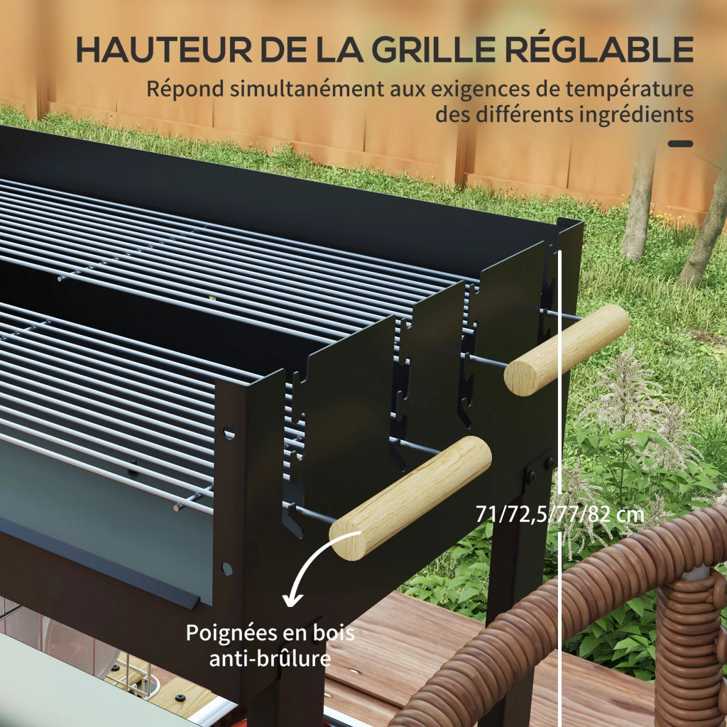 Griglia Barbecue Carbone con Ruote e Ripiani ¨C zephmum ¨C Nero 113x53.5x82.5 cm
