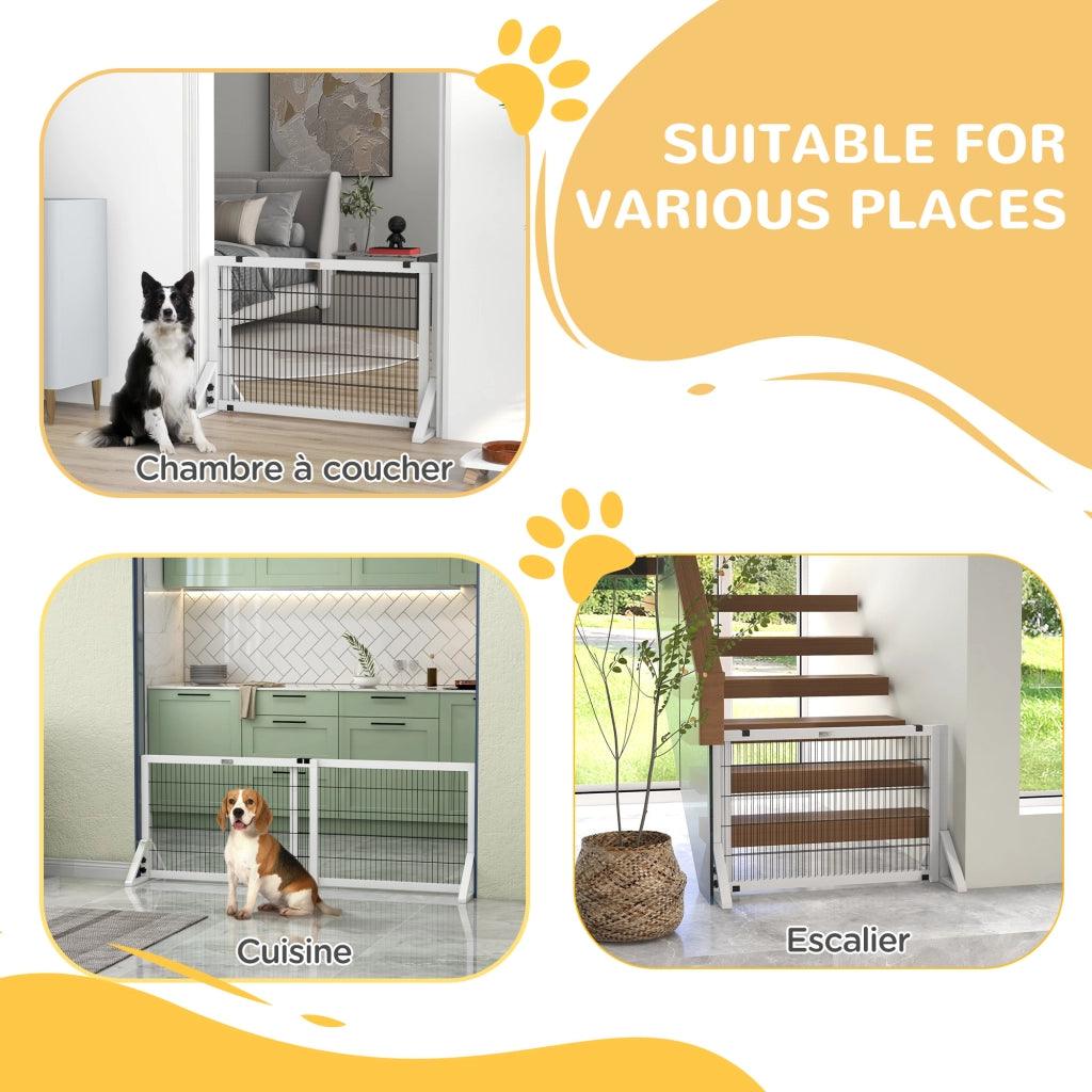 Cancelletto di sicurezza per cani 2 pannelli regolabile 101-181 cm ¨C Xylo ¨C legno acciaio bianco
