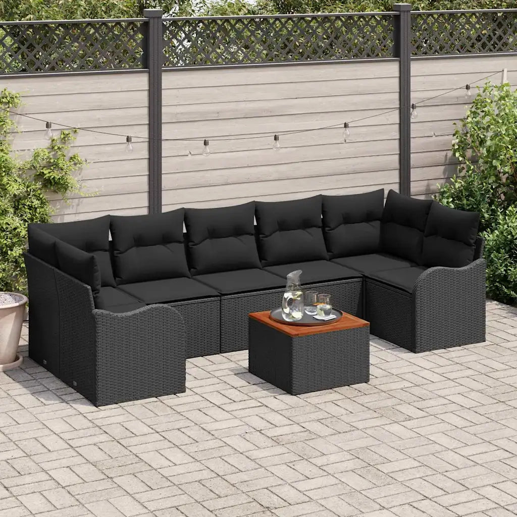Set Divano da Giardino con cuscino 8 pcs Nero polyrattan