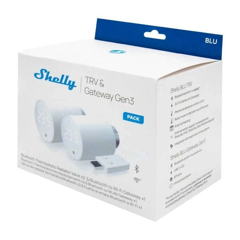 Shelly Kit Shelly BLU TRV x2 + BLU Gateway Gen3 - Valvole Termostatiche Smart