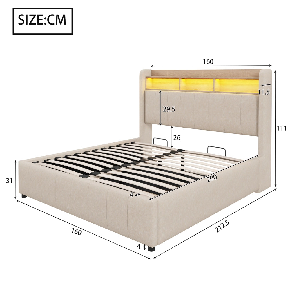 letto imbottito lino beige 160 x 200 cm