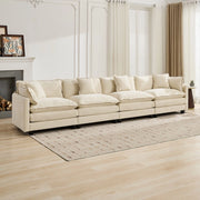 Divano 4 Posti con Penisola ¨C Xylo ¨C Tessuto Chenille Beige, Cuscini Imbottiti
