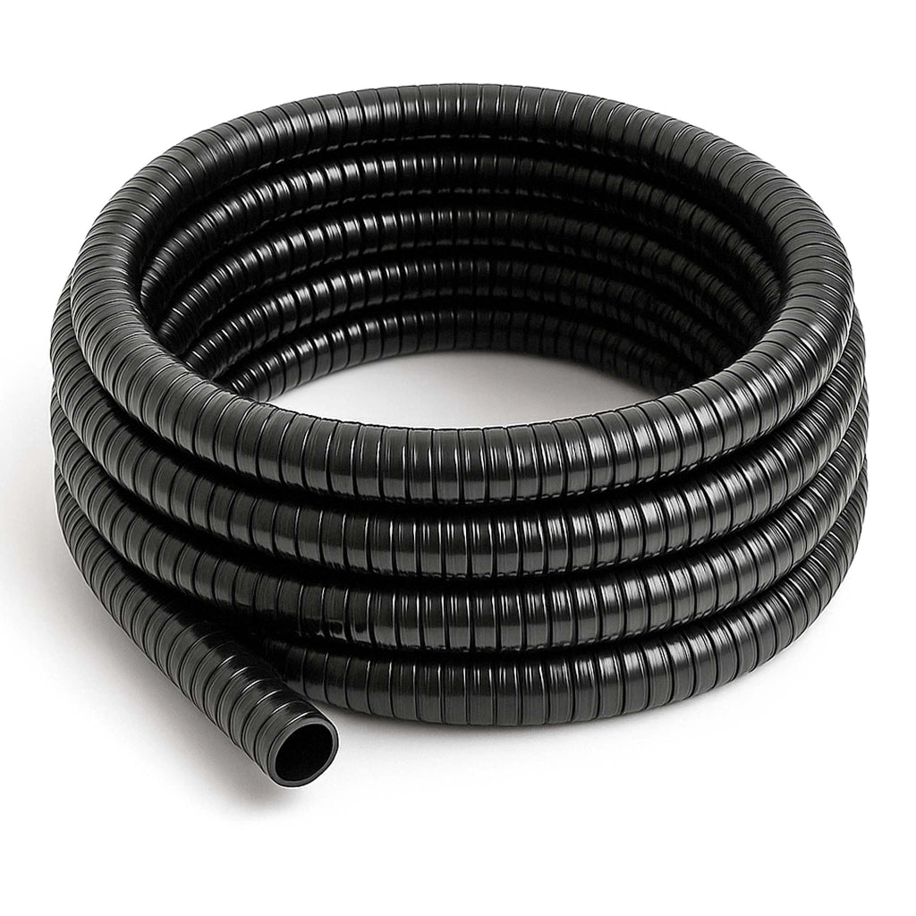 Tubo spiralato per pompe nero 50 m Ø 19mm (3/4″) con spirale rinforzata in PVC anti-attorcigliamento