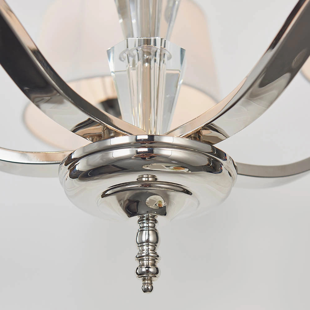 Lampadario 5 luci paralumi bianchi cromato cristalli E14