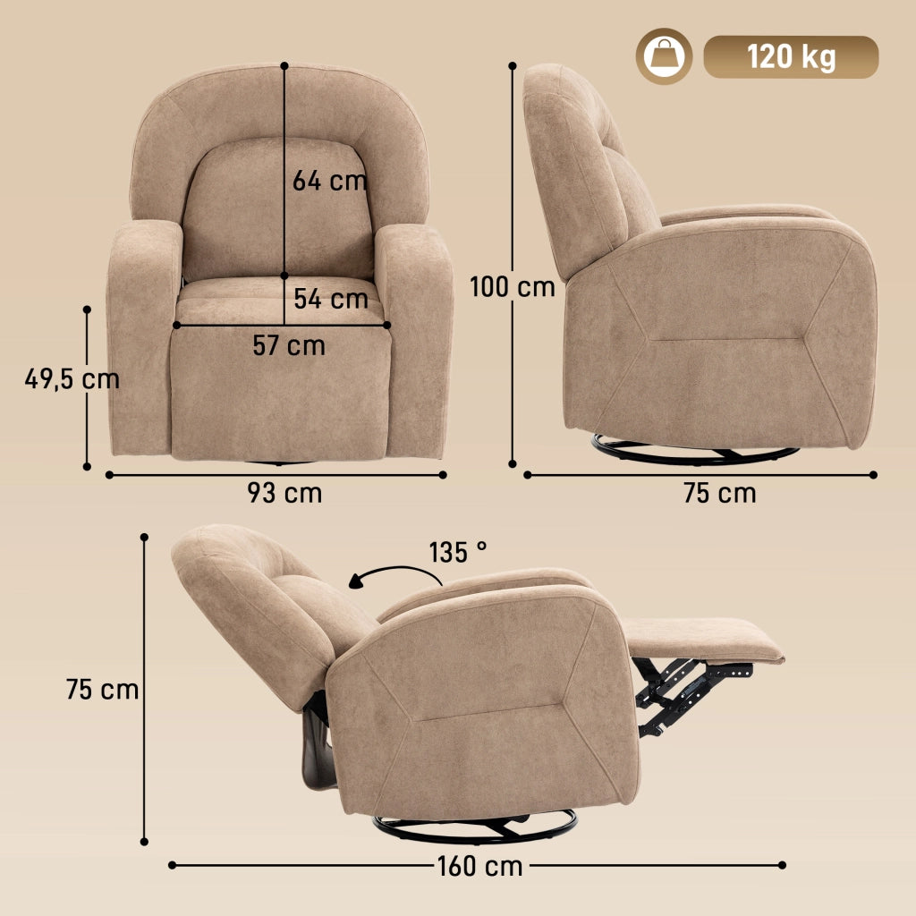 Poltrona Relax Reclinabile Girevole ¨C Minimal ¨C Tessuto Velluto Khaki