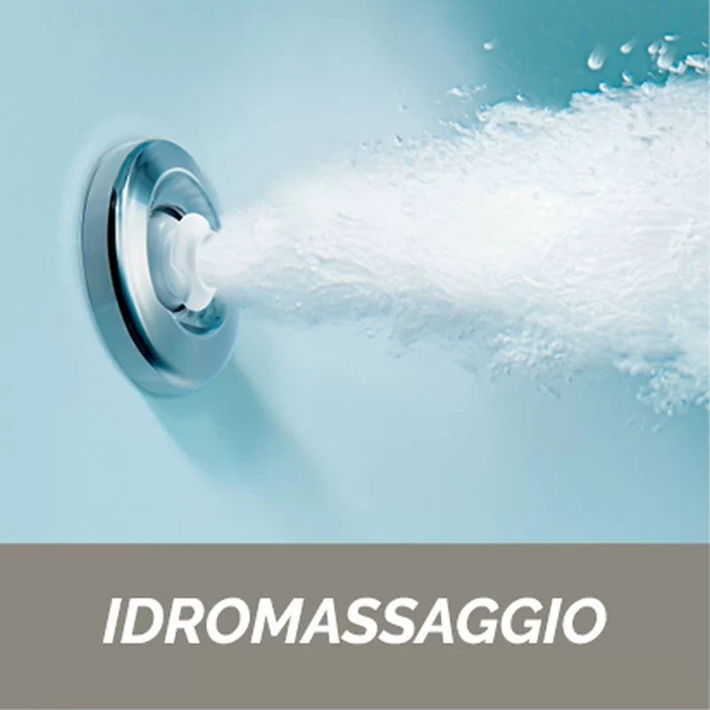 Vasca angolare 140x140 con idromassaggio e pannello serie cipro