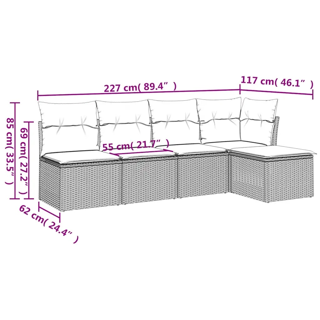 Set Divano da Giardino 5pz | Set Salotto da Giardino con Cuscini Grigio Chiaro Polyrattan