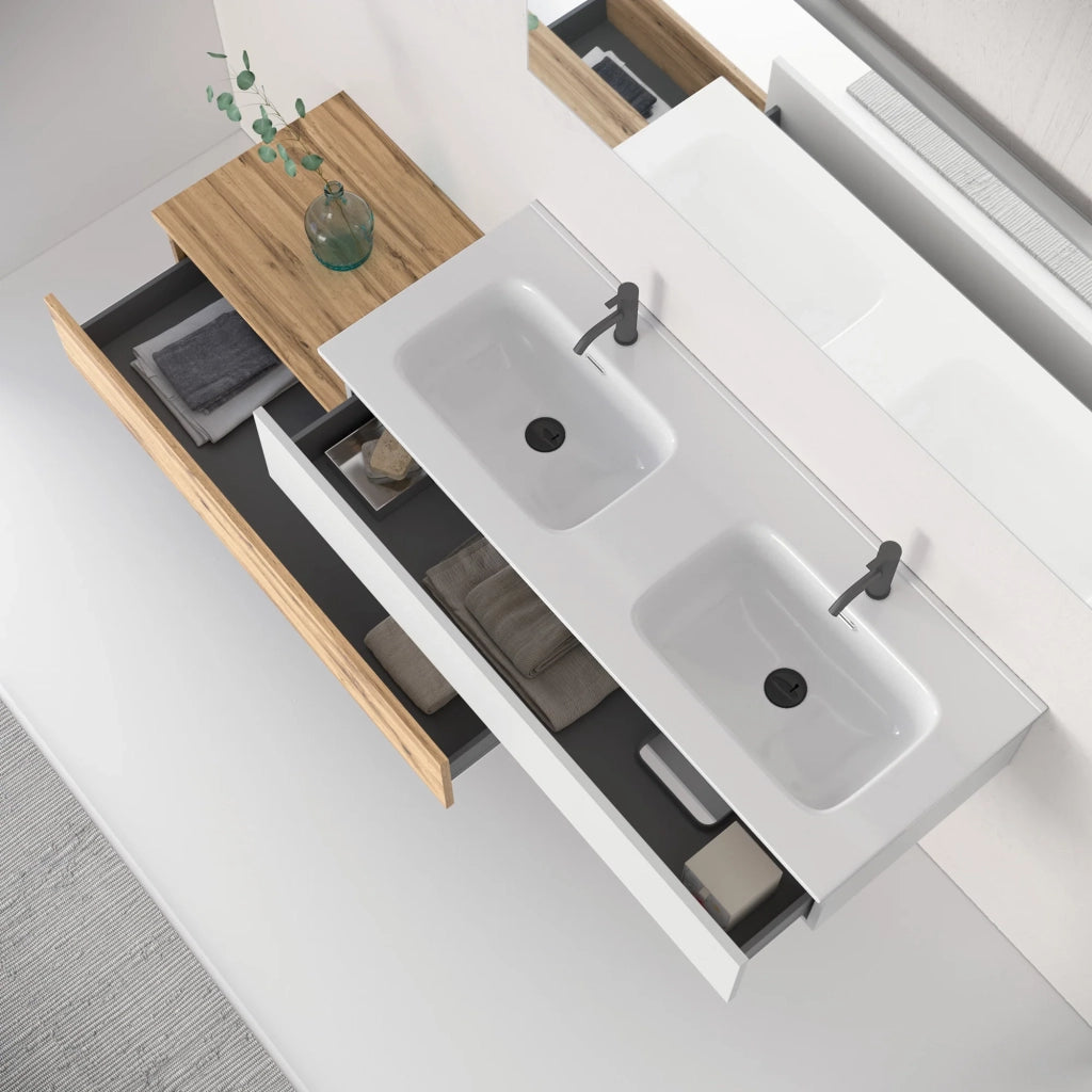 Composizione doppio lavabo 4 pezzi ASTRA bianco / quercia