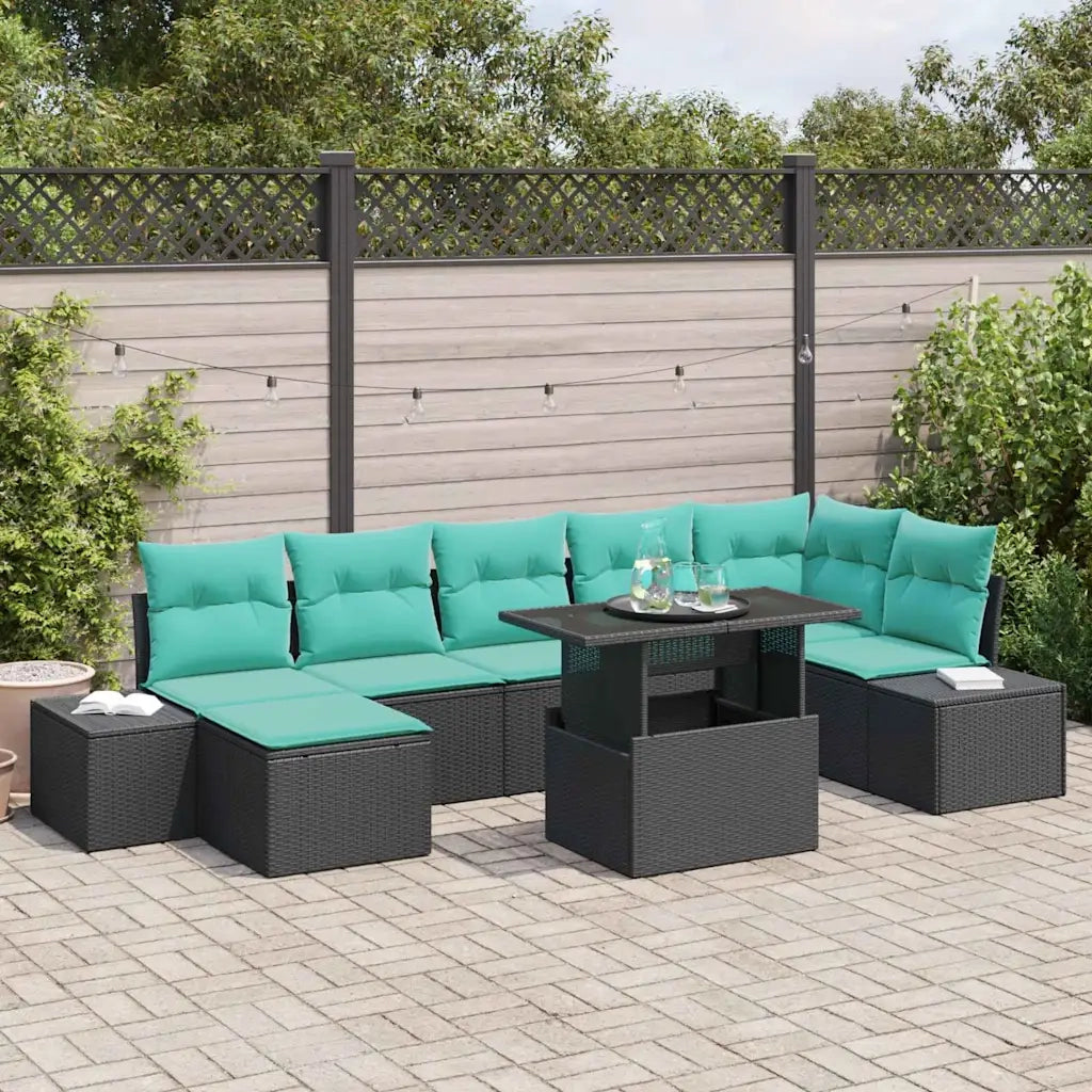 Set Divano da Giardino 8 pz Nero e Blu polyrattan 3349232