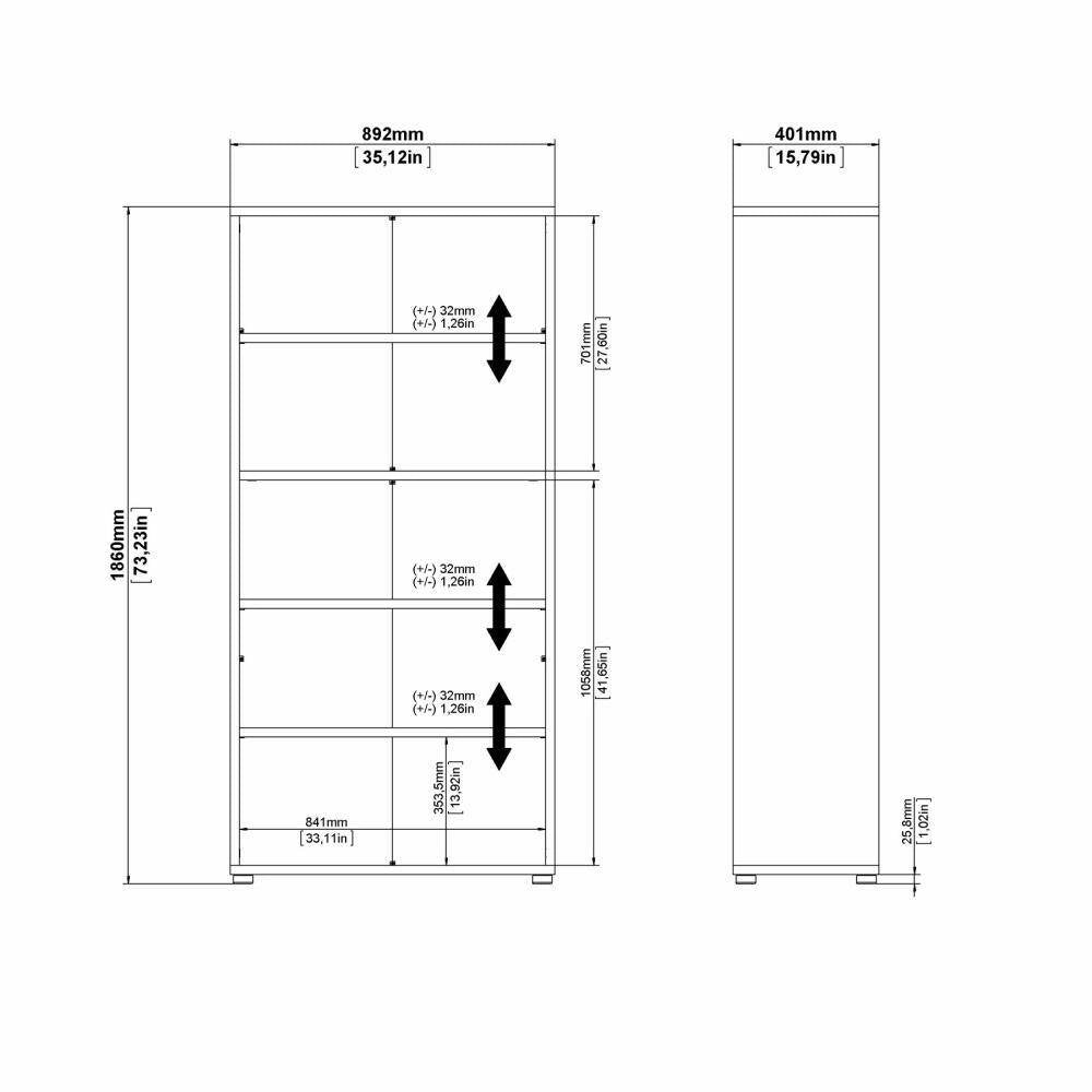 Libreria Apice, Scaffale da ufficio, Mobile portalibri, Biblioteca, 89x40 h186 cm, Bianco