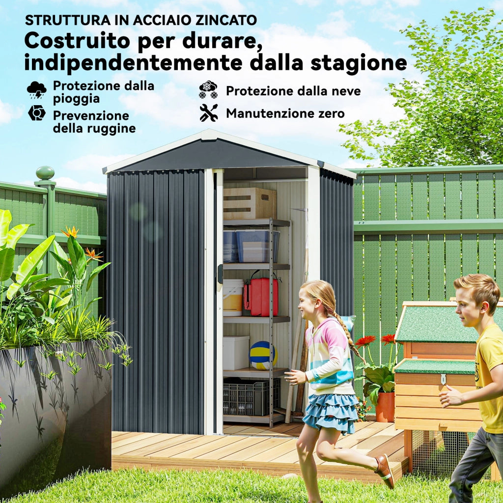 Casetta da Giardino in Acciaio e Porta Scorrevole Grigio
