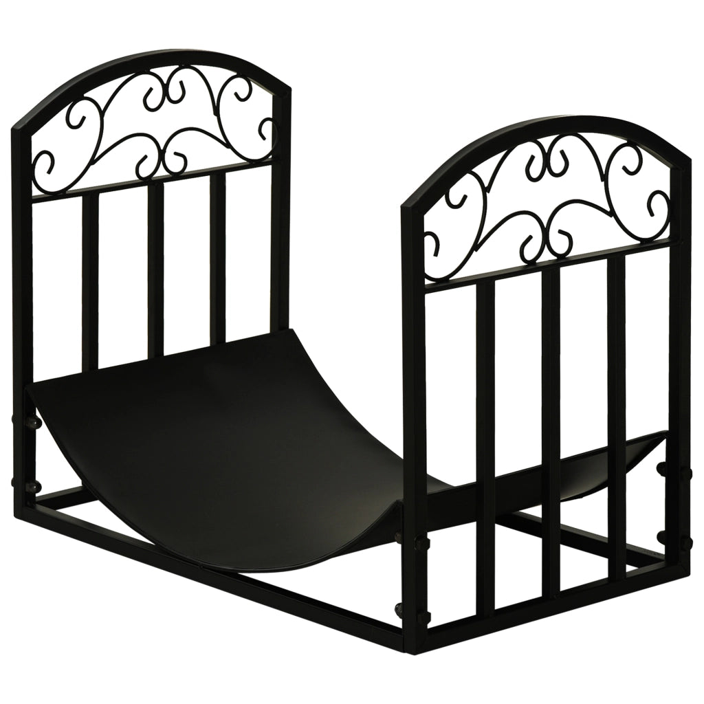Portalegna da Interno ed Esterno in Metallo con Ripiano Curvo, Fino 60kg di Legna, Nero, 60.5x36x46.5cm