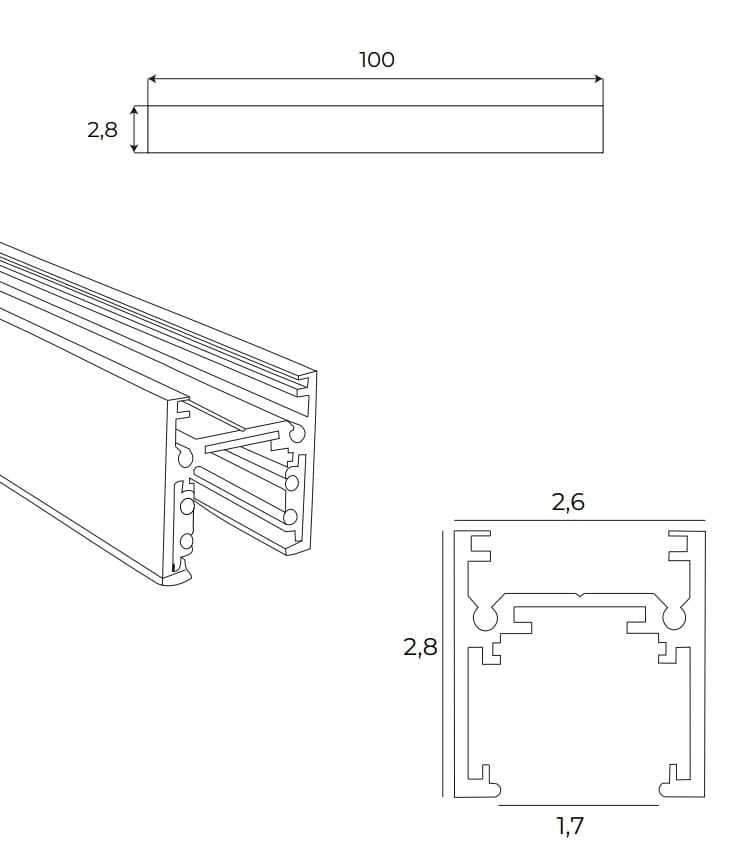 Binario magnetico slim superficie 1m bianco 48V Maxlight