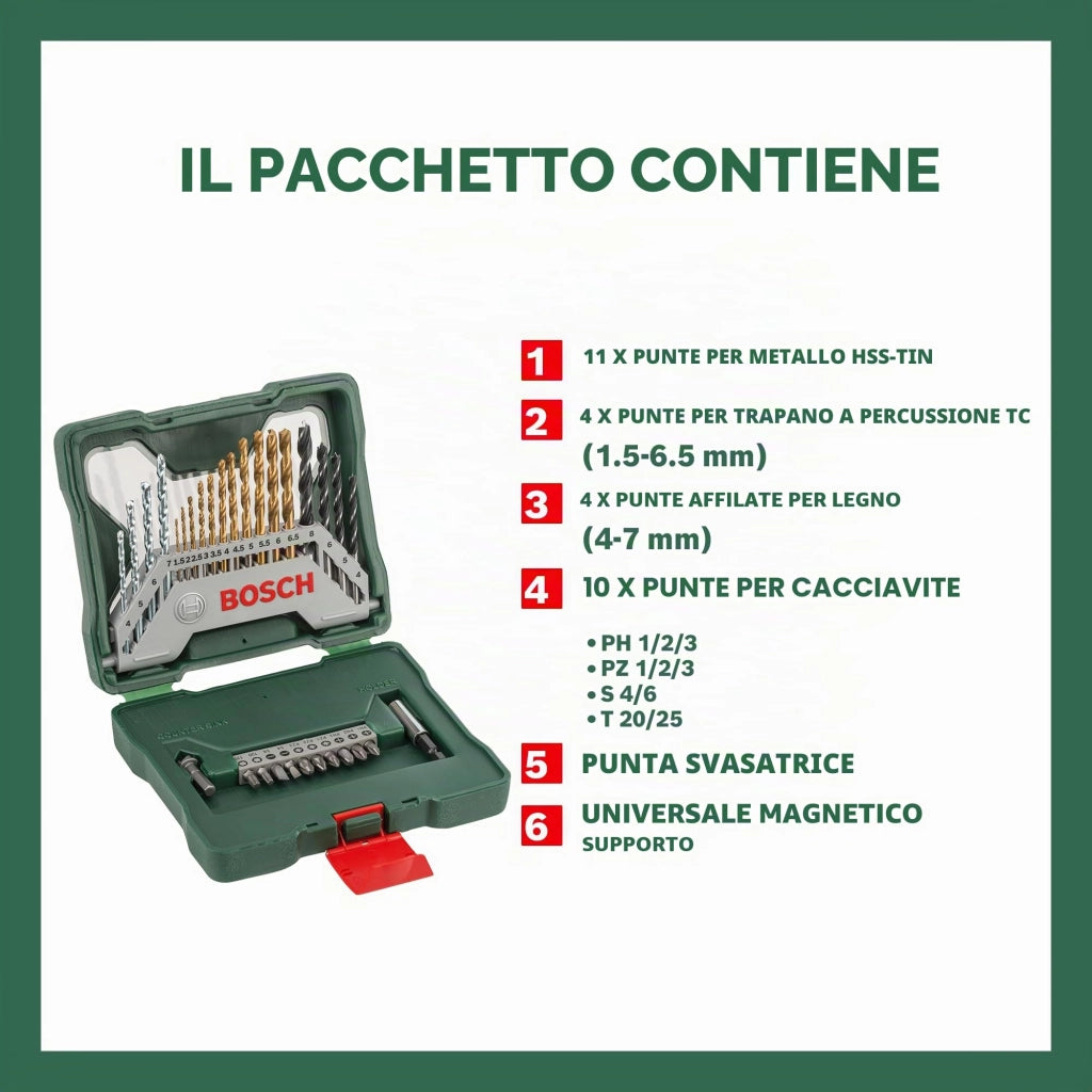 Set Avvitamento e Foratura x 30 Titanium 30 Pezzi Bosch