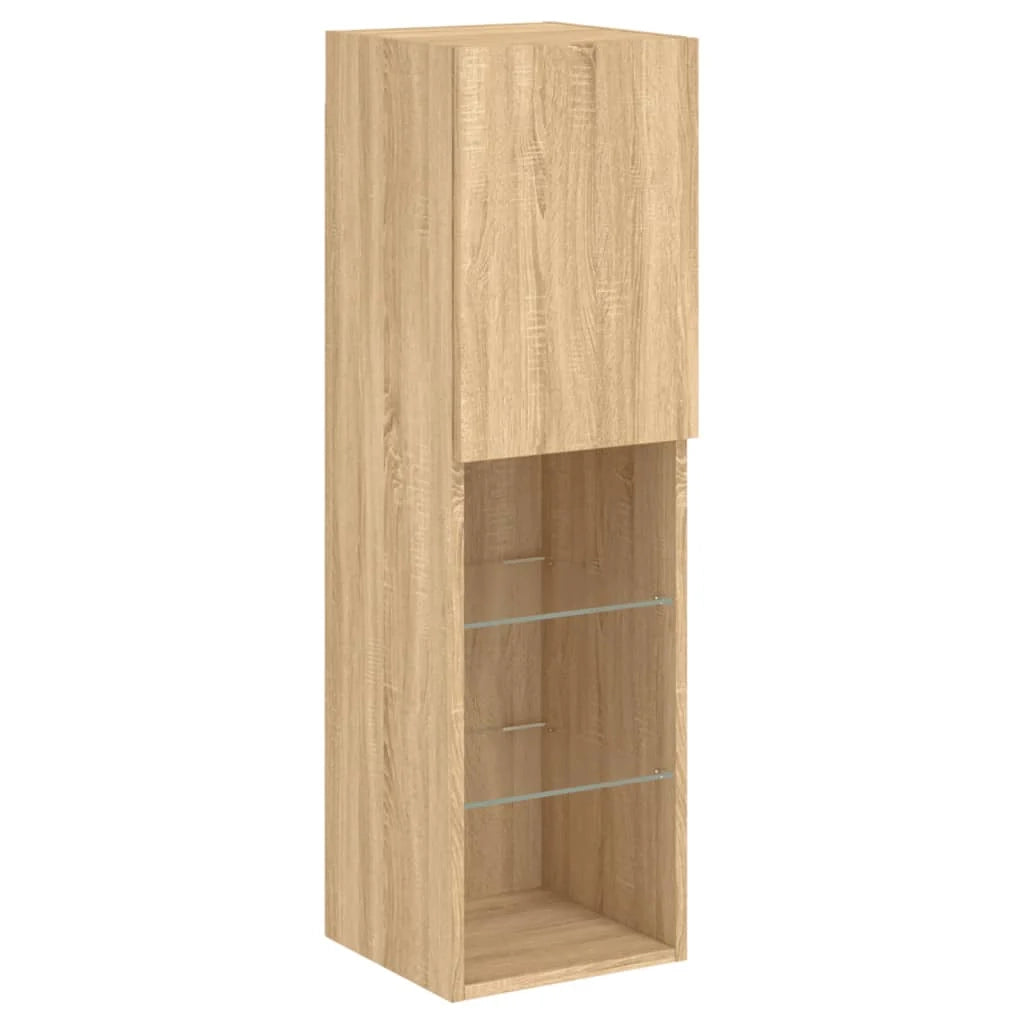 Set di mobili da 7 pezzi tra cui armadio credenza mobile TV parete attrezzata per soggiorno/camera da letto/soggiorno e luci a LED finitura rovere marrone Sonoma 02_0025374