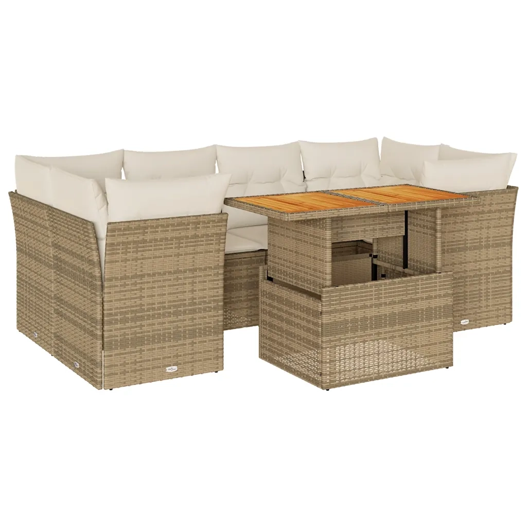 Set Divani da Giardino 7 pz con Cuscini Beige in Polyrattan 3326893