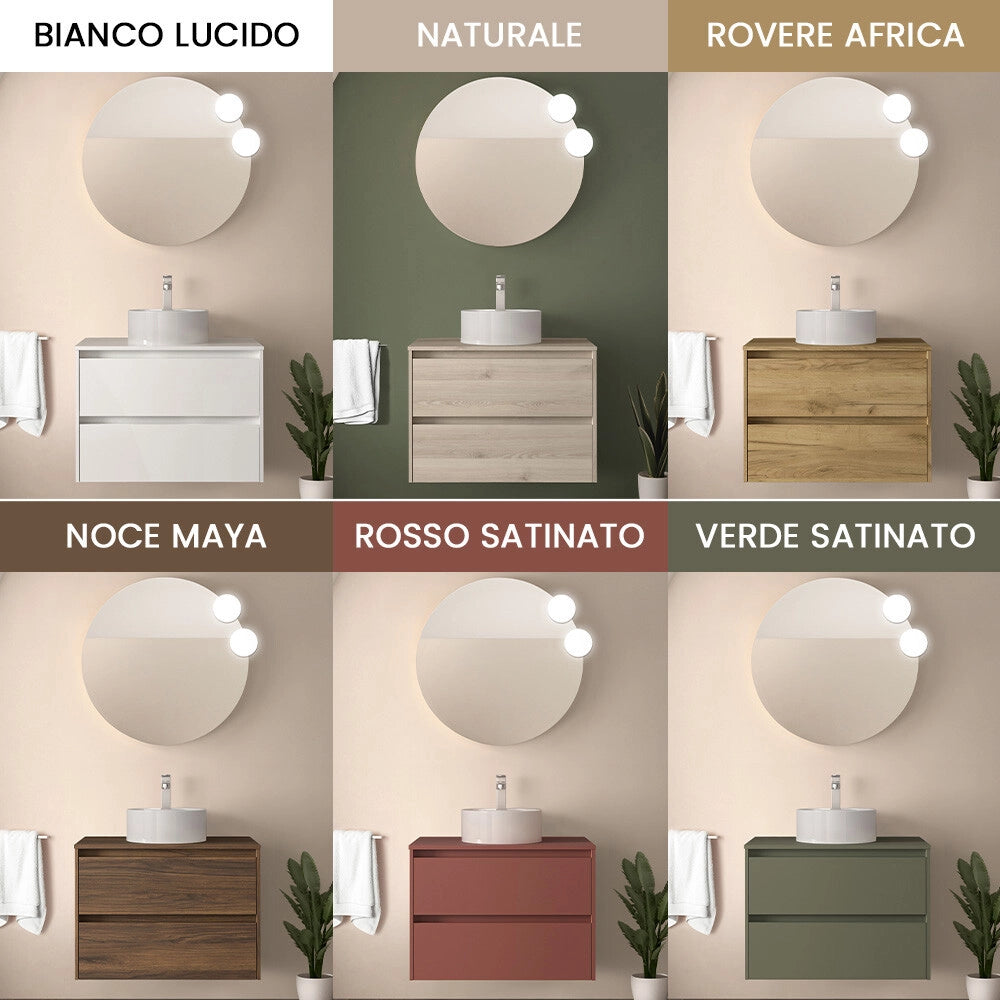 Mobile bagno sospeso 80 cm verde satinato con top per lavabo da appoggio Gaya