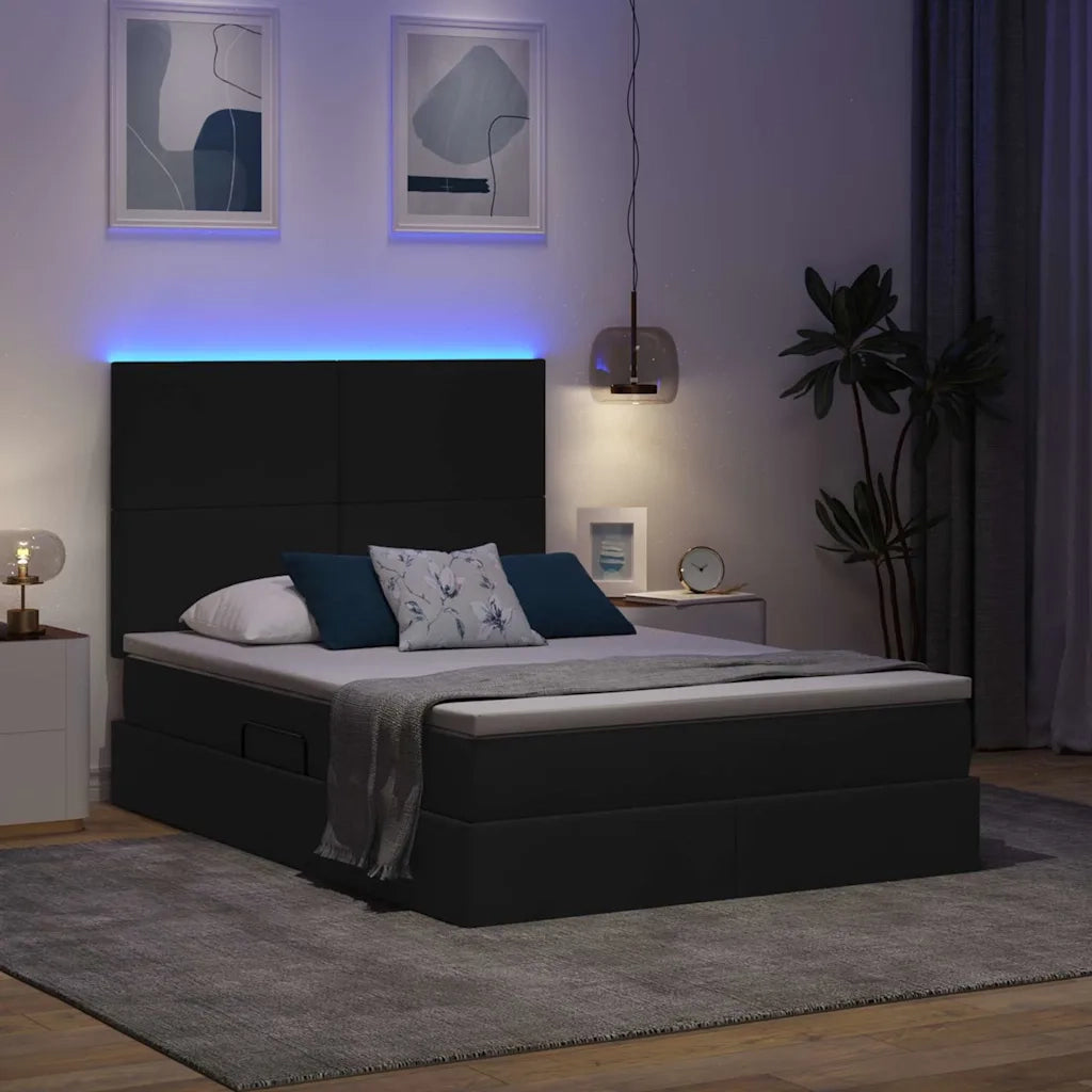 Letto con contenitore e LED Nero 140 x 200 cm Poliestere
