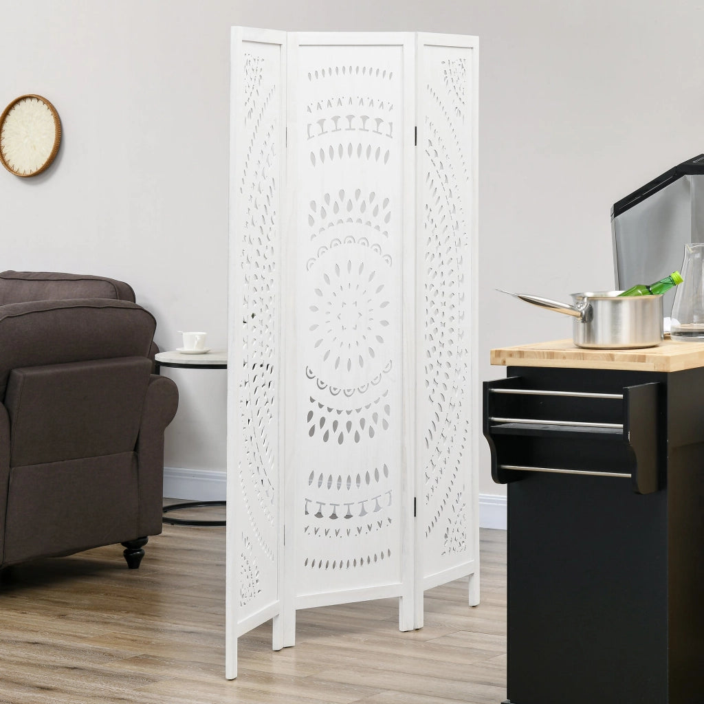 Paravento 3 Pannelli 120x170cm in Legno Intagliato Bianco