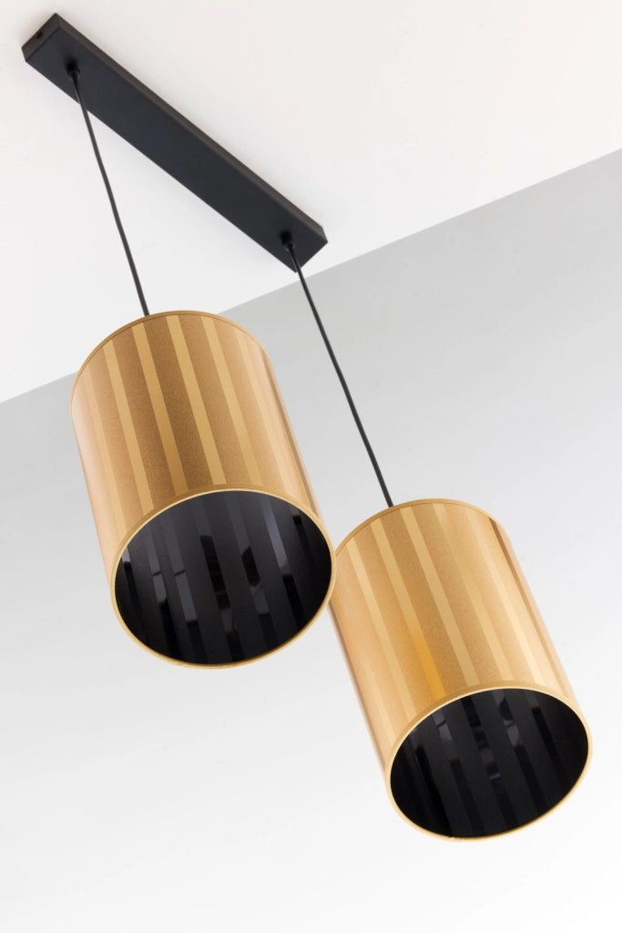 Lampada sospesa moderna nera/ottone 2xE27 Cortina Jupiter